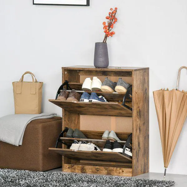 2 Drawer Shoe Cabinet Industrial Cupboard With Flip Doors Rustic - Brown