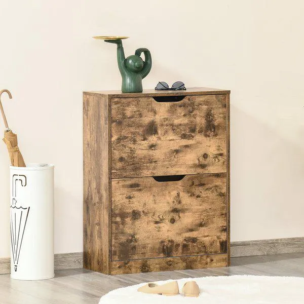 2 Drawer Shoe Cabinet Industrial Cupboard With Flip Doors Rustic - Brown