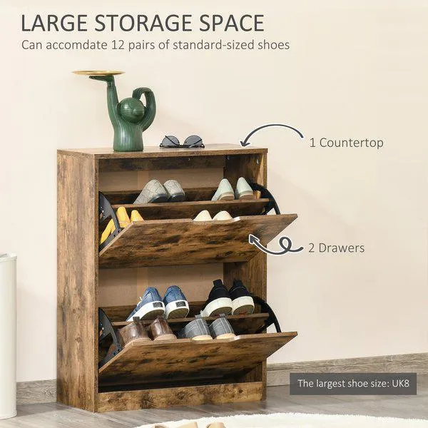 2 Drawer Shoe Cabinet Industrial Cupboard With Flip Doors Rustic - Brown