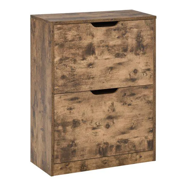 2 Drawer Shoe Cabinet Industrial Cupboard With Flip Doors Rustic - Brown