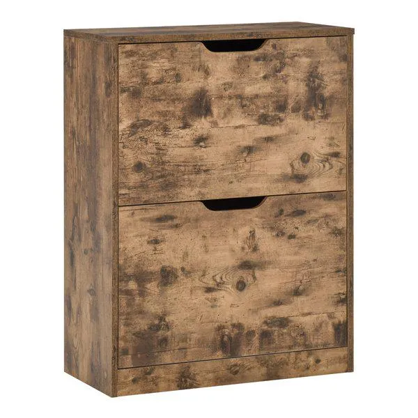 2 Drawer Shoe Cabinet Industrial Cupboard With Flip Doors Rustic - Brown