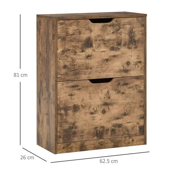 2 Drawer Shoe Cabinet Industrial Cupboard With Flip Doors Rustic - Brown