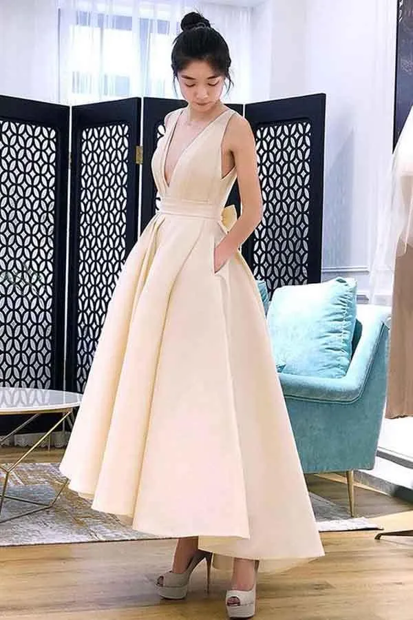 A-line High Low V Neck Short Prom Dress Homecoming Dress PG667