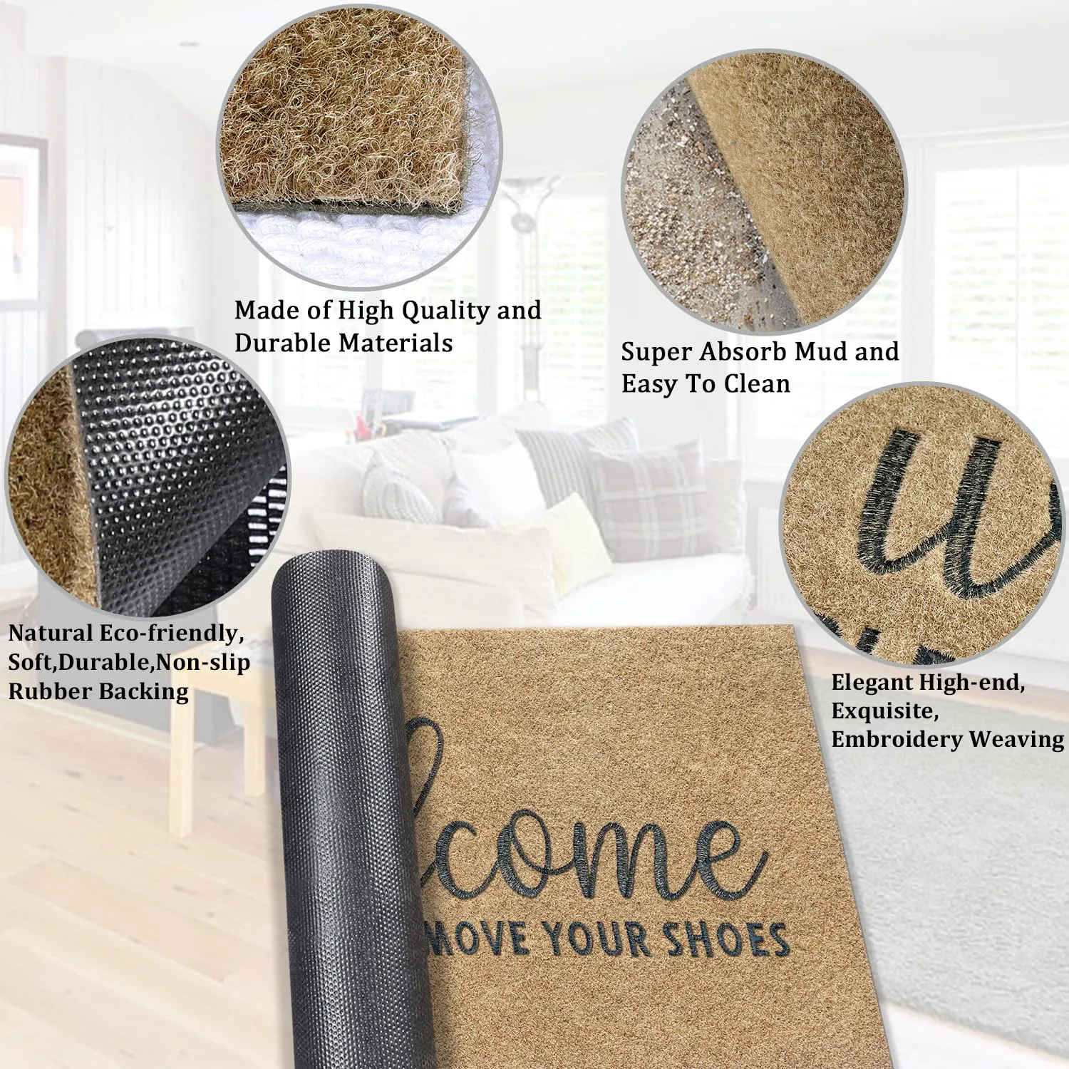 AAZZKANG Welcome Mat Non Slip Please Remove Your Shoes Doormat Large 36"x24" Easy to Clean Front Door Mat for Entrance,High Traffic Areas