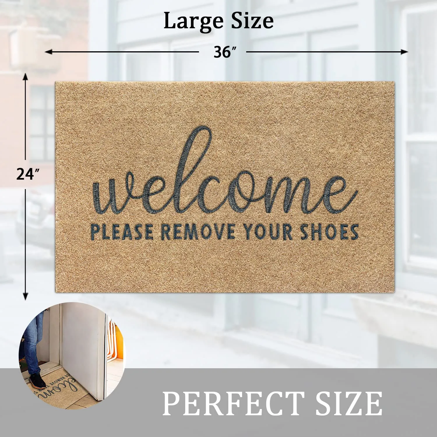 AAZZKANG Welcome Mat Non Slip Please Remove Your Shoes Doormat Large 36"x24" Easy to Clean Front Door Mat for Entrance,High Traffic Areas