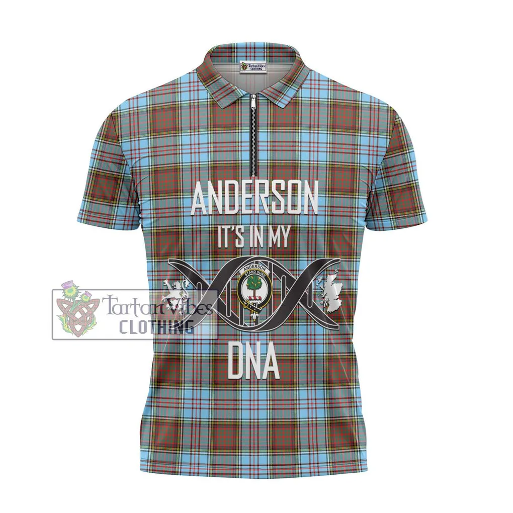 Anderson Ancient Tartan Zipper Polo Shirt with Family Crest DNA In Me Style