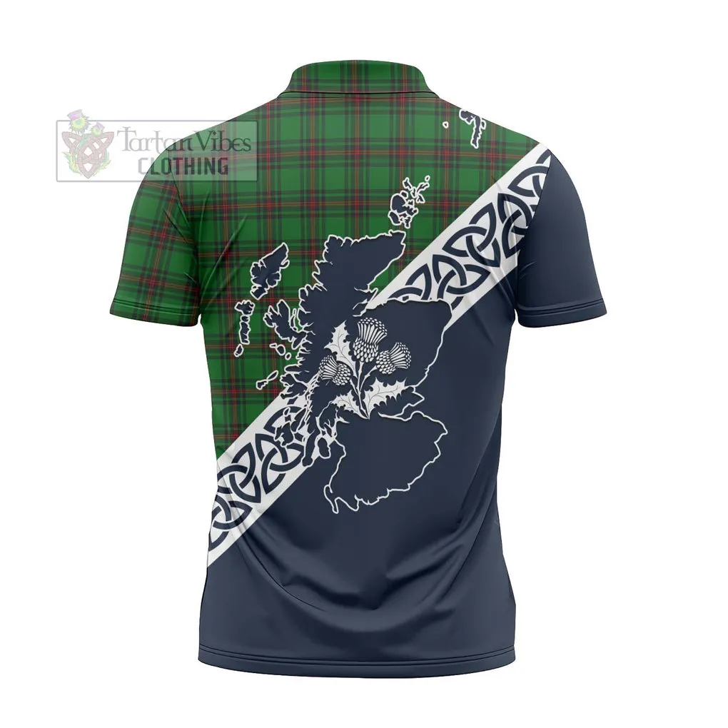 Anstruther Tartan Zipper Polo Shirt Featuring Thistle and Scotland Map