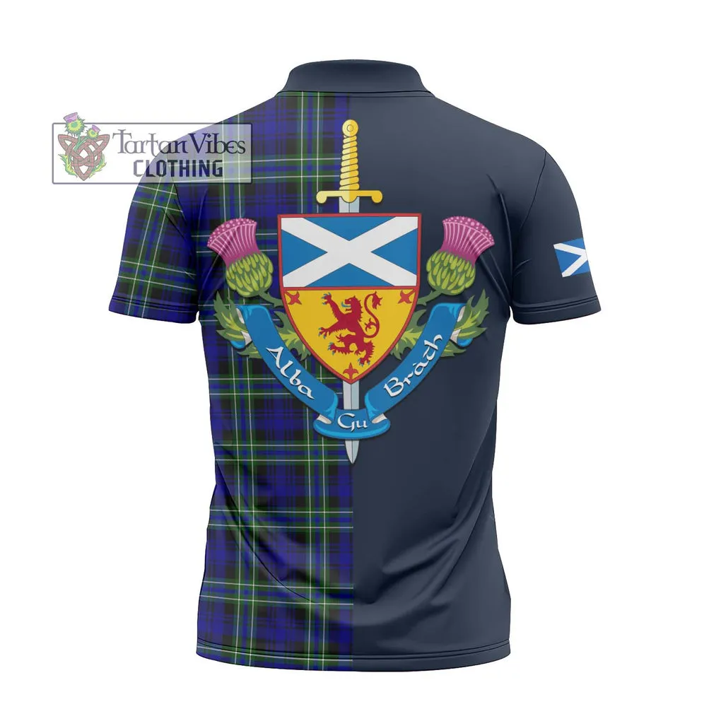 Arbuthnot Modern Tartan Zipper Polo Shirt Alba with Scottish Lion Royal Arm Half Style