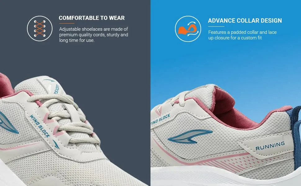 ASIAN Women's Cute Sports Running Shoes,Walking, Gym Casual Sneaker Lace-Up Shoes For Girl's Light Grey Pink 6 UK
