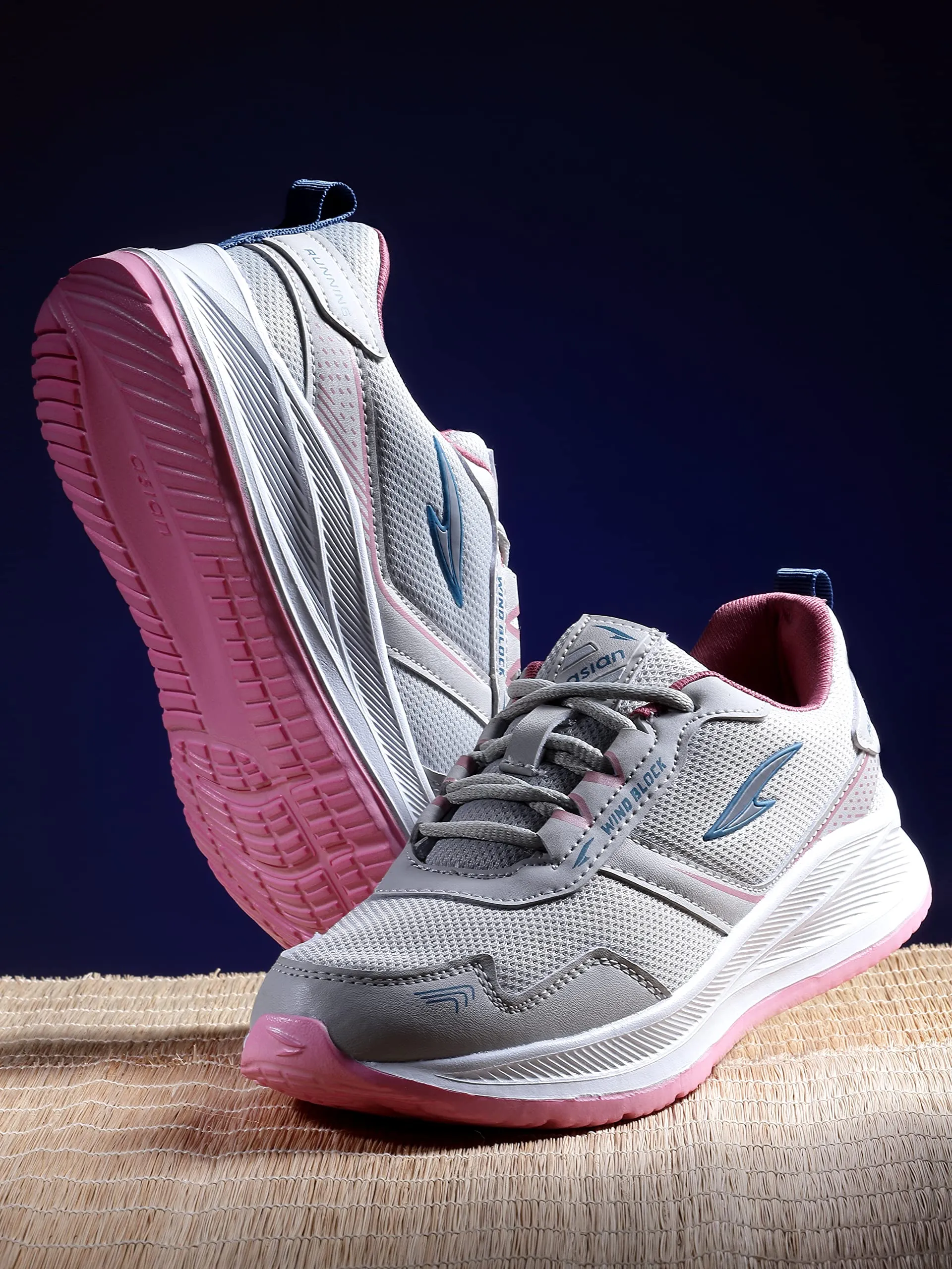 ASIAN Women's Cute Sports Running Shoes,Walking, Gym Casual Sneaker Lace-Up Shoes For Girl's Light Grey Pink 6 UK