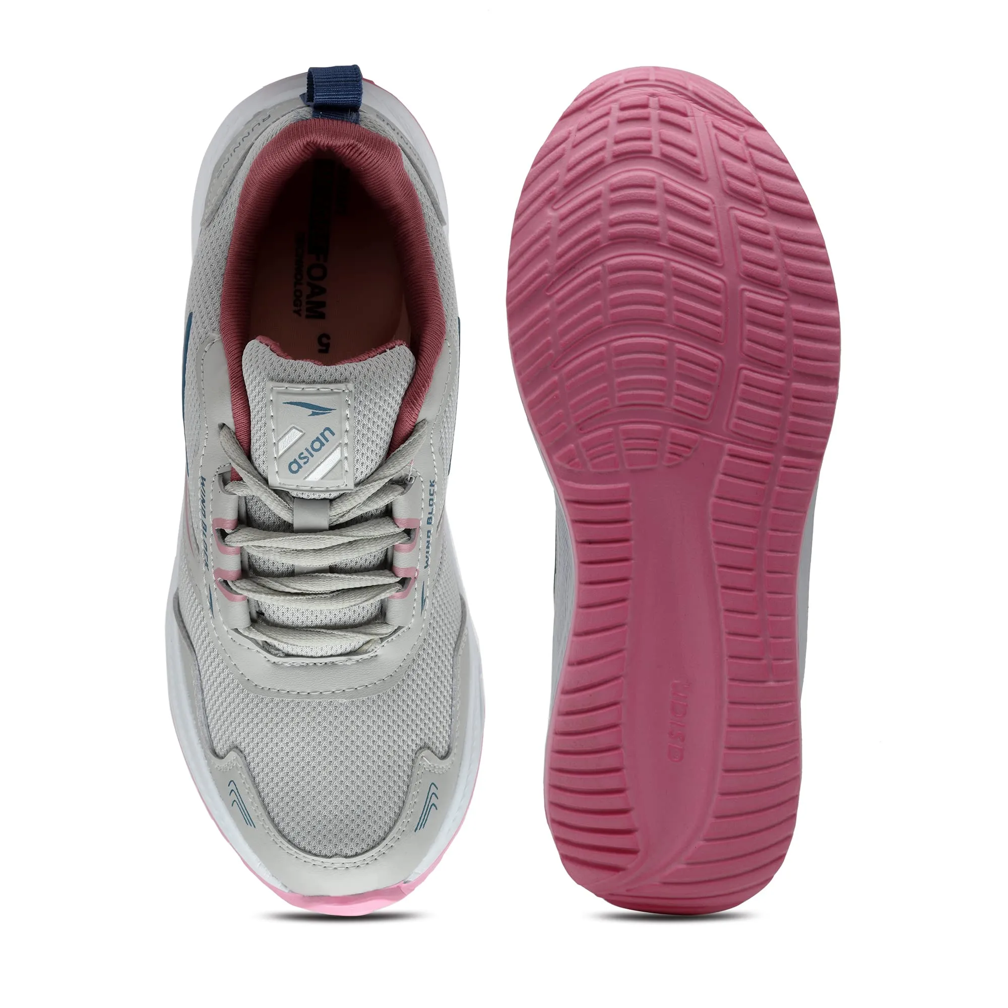 ASIAN Women's Cute Sports Running Shoes,Walking, Gym Casual Sneaker Lace-Up Shoes For Girl's Light Grey Pink 6 UK