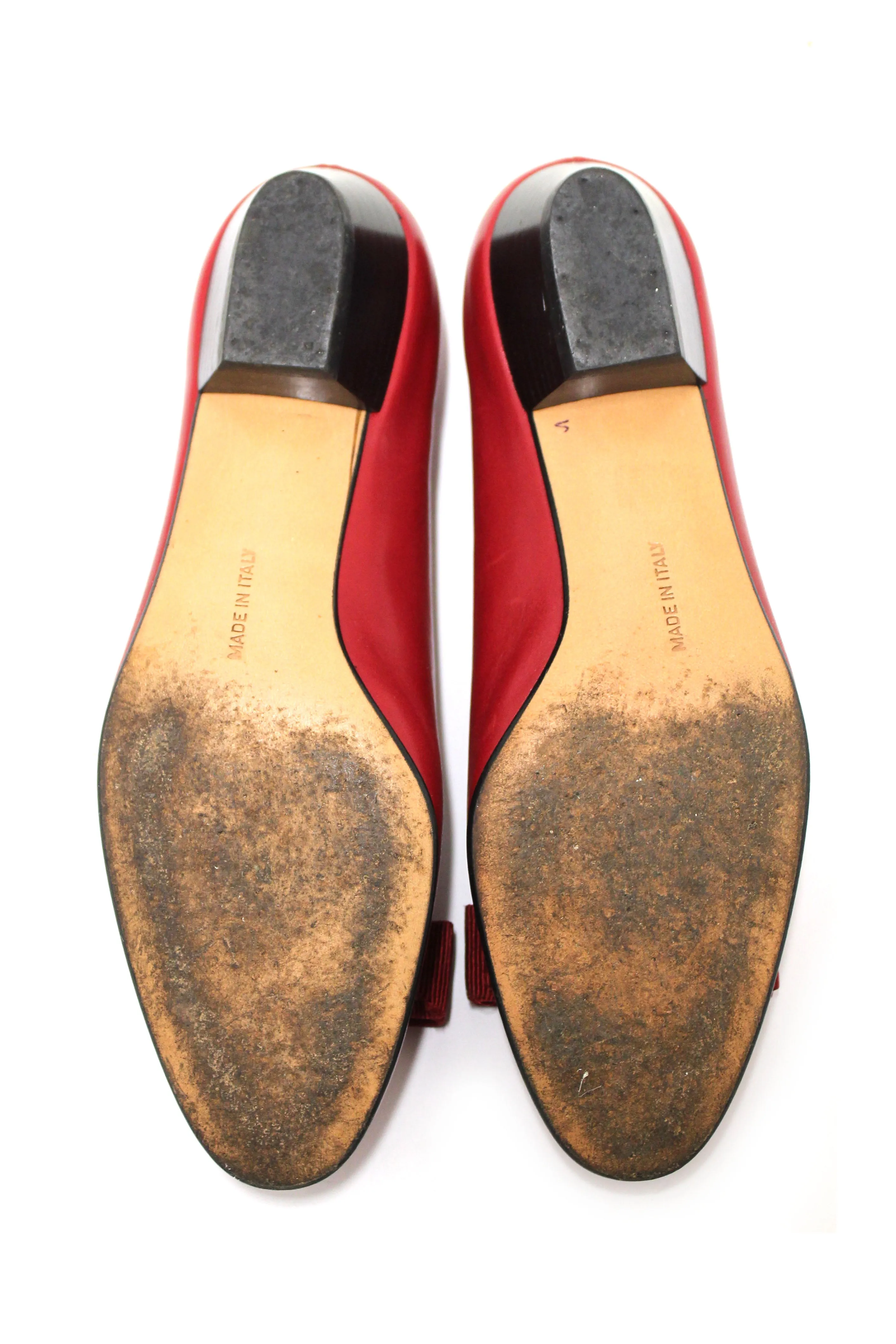 Authentic Salvatore Ferragamo Calfskin Red Leather Kitten Heel with Bow Size 6B