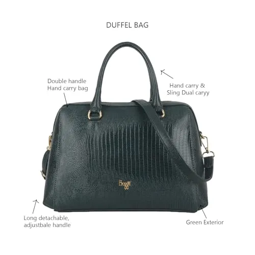 Baggit Women Green Duffle Handbag Medium Size | Ladies Stylish Casual Purse Bag