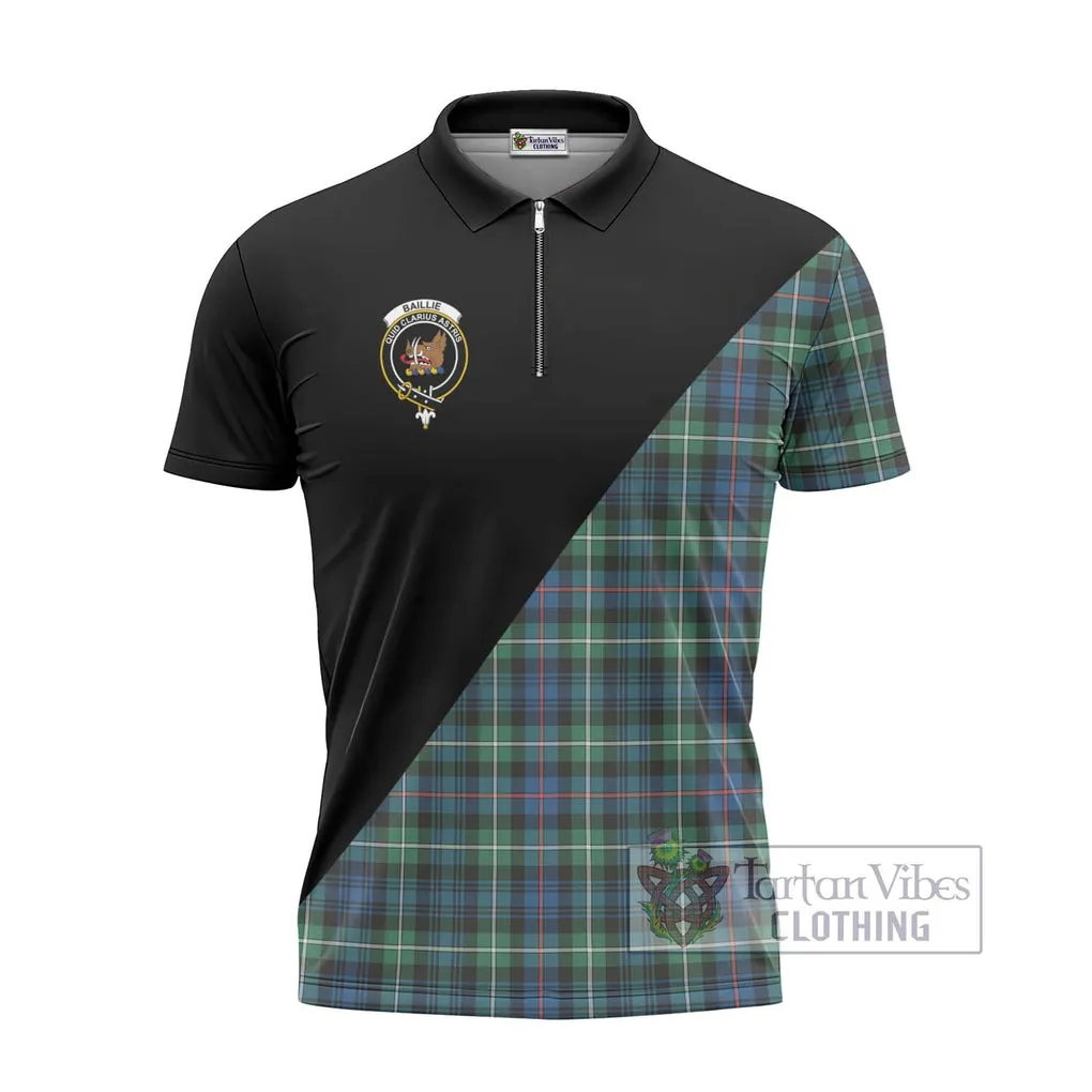 Baillie Ancient Tartan Zipper Polo Shirt with Family Crest and Military Logo Style