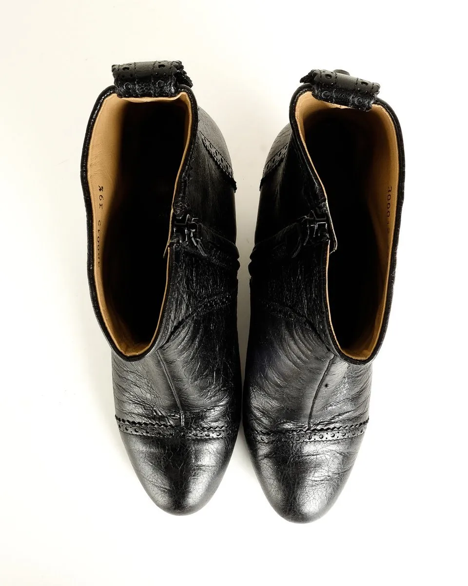 Balenciaga Black Leather Round Toe Booties 39.5