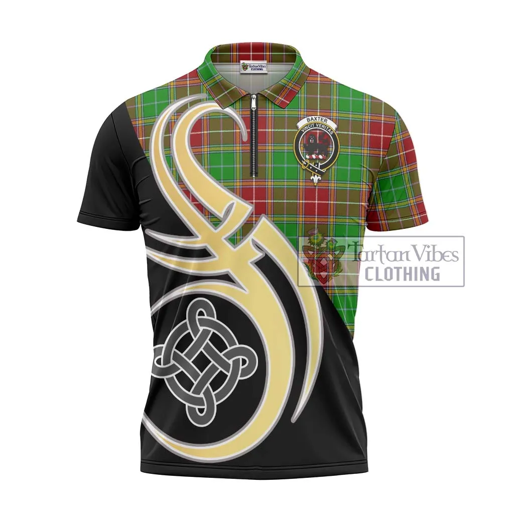 Baxter Modern Tartan Zipper Polo Shirt with Family Crest and Celtic Symbol Style