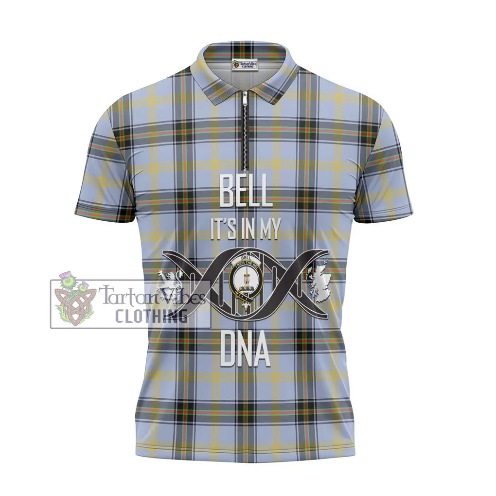 Bell Tartan Zipper Polo Shirt with Family Crest DNA In Me Style