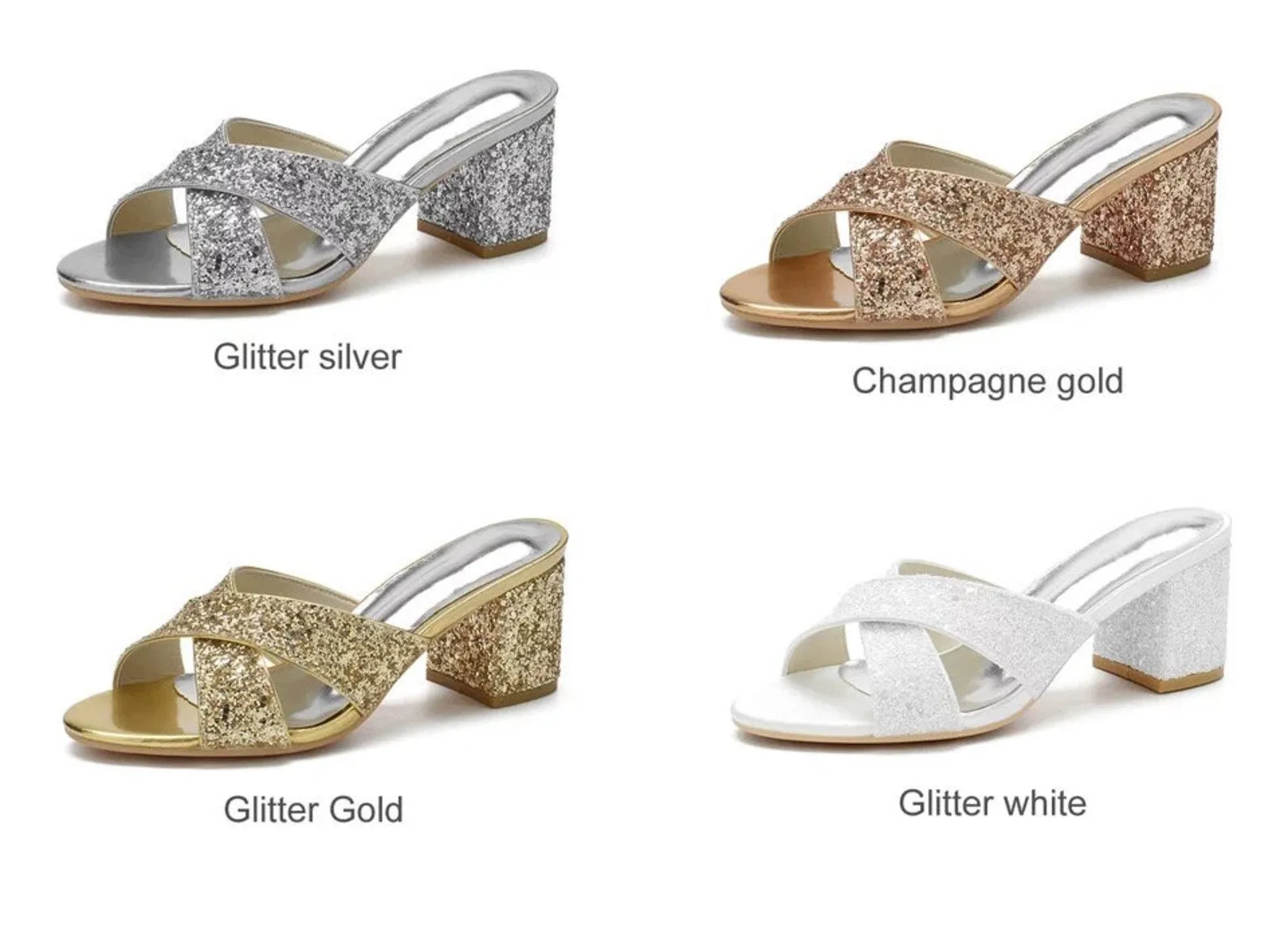 Block Heel Glitter Sandals | 6cm Heel | Other Colours