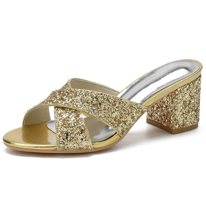 Block Heel Glitter Sandals | 6cm Heel | Other Colours