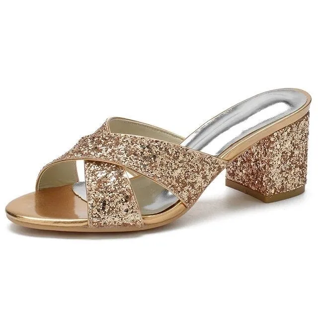 Block Heel Glitter Sandals | 6cm Heel | Other Colours