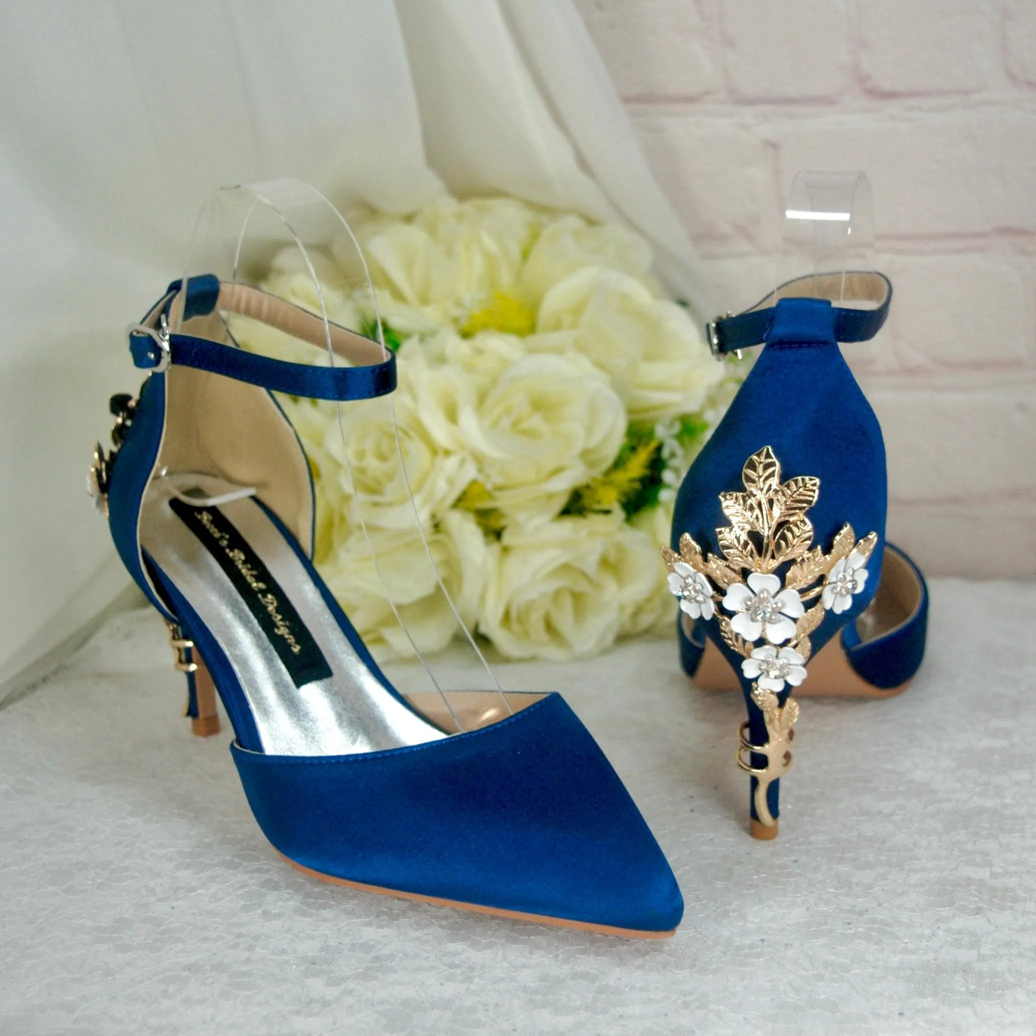 Burgundy Satin Low Heel Bridal Sandals with Cherry Blossom