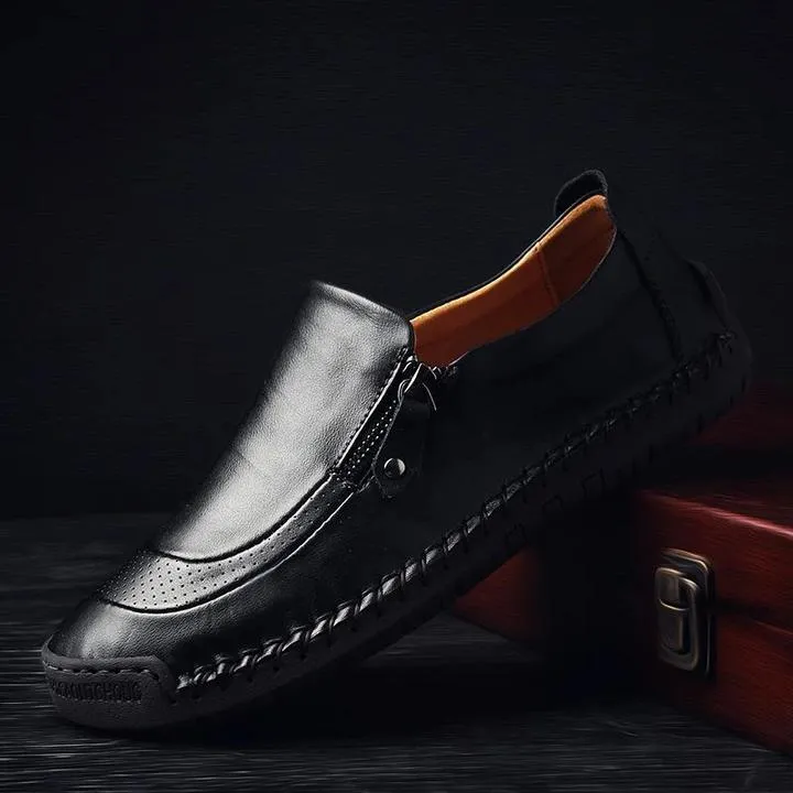 (Clean Up - US 9) Men Hand Stitching Zipper Slip-ons Leather Loafers