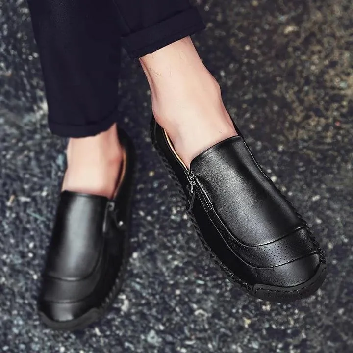 (Clean Up - US 9) Men Hand Stitching Zipper Slip-ons Leather Loafers