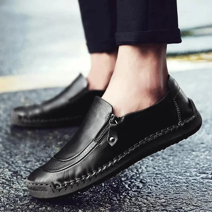 (Clean Up - US 9) Men Hand Stitching Zipper Slip-ons Leather Loafers