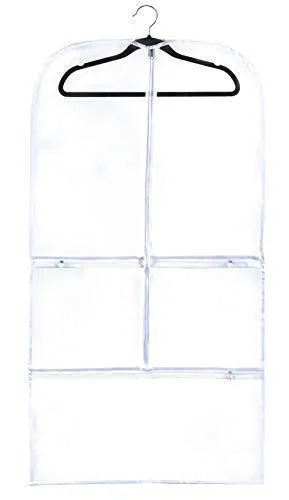 Clear Gusseted Suit Garment Bag 20 inch x 38 inch Dance, Dress, and Costumes Hanging Travel Storage for Clothes, Shoes, and Accessories Water-Resistant Organizer