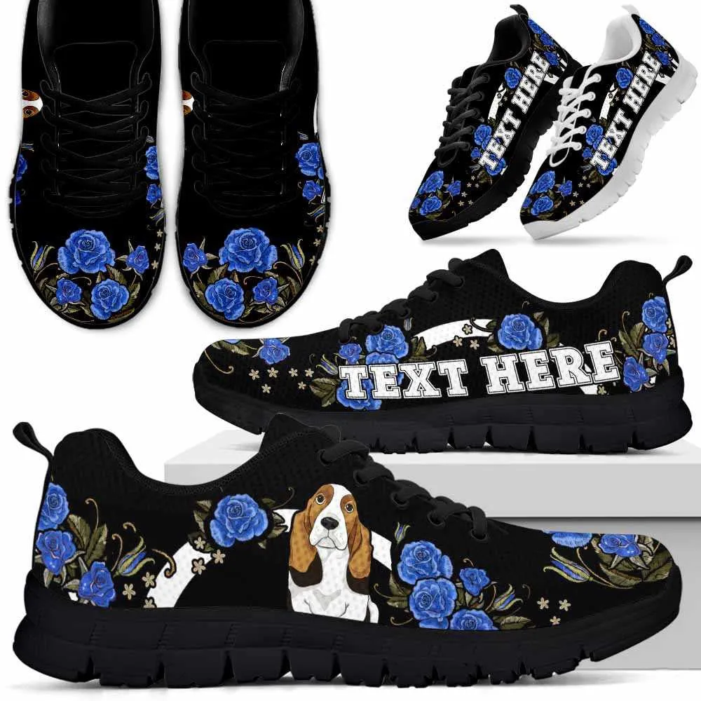 Custom Name Basset Sneaker, Basset Hound Dog Lovers Sneakers Gym Rose Blue Flower Running Shoes, Best Running Shoes