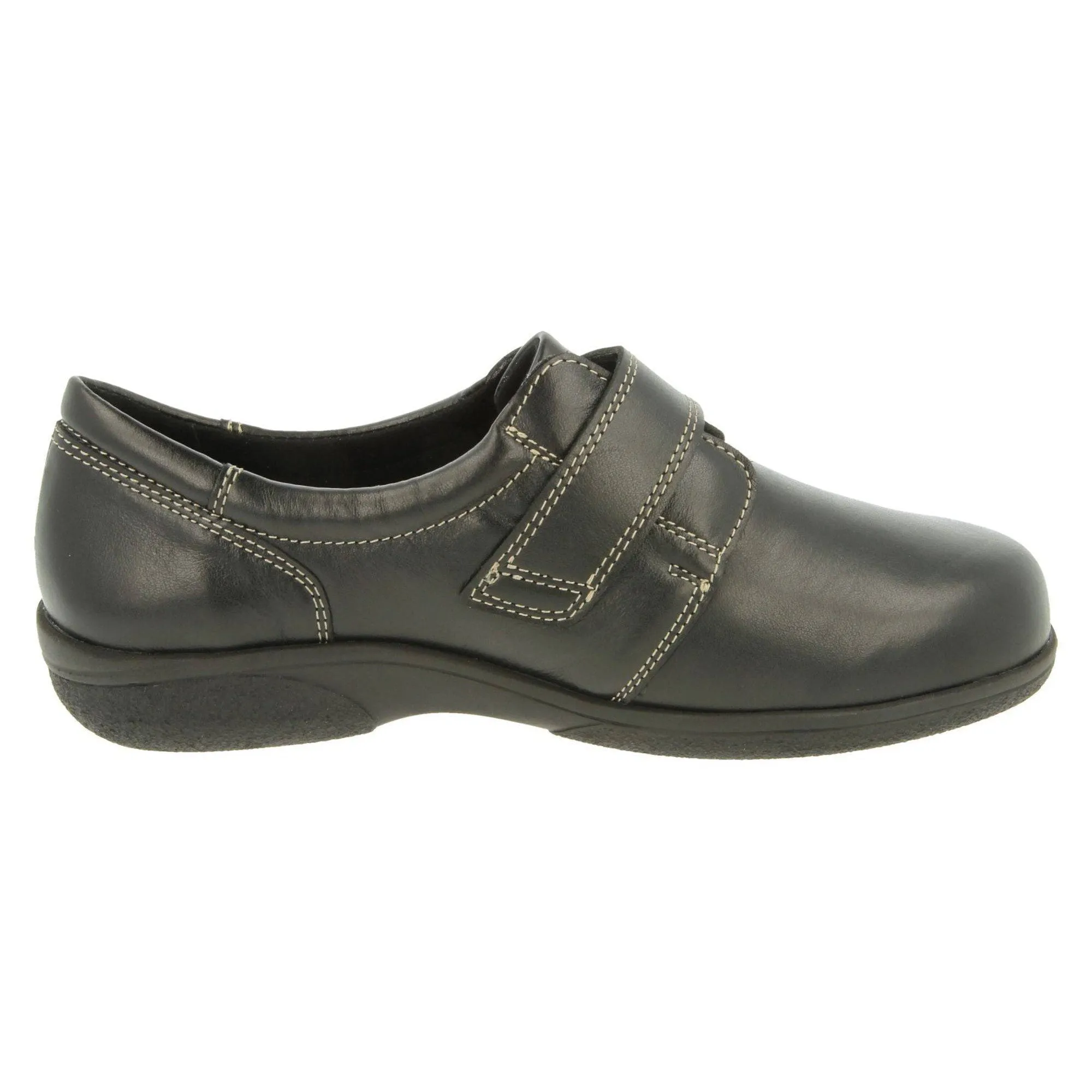 DB Shoes Rory 70989A Ladies Black Leather Touch Fastening Shoes