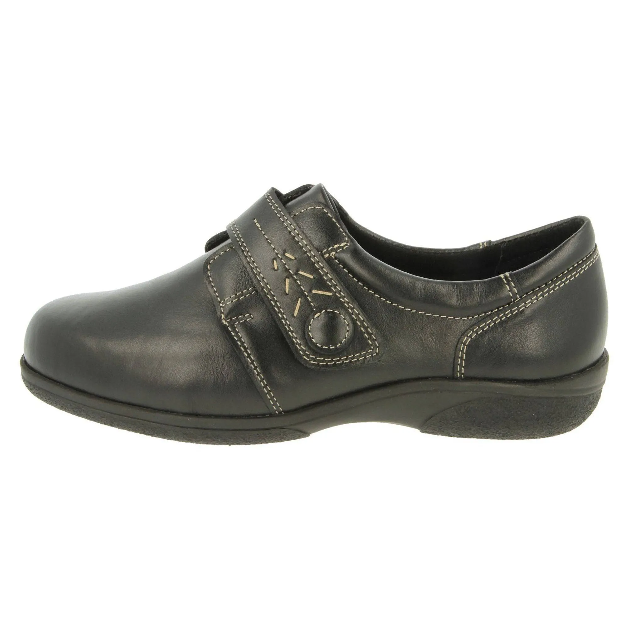DB Shoes Rory 70989A Ladies Black Leather Touch Fastening Shoes