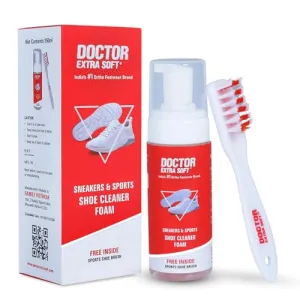 DOCTOR EXTRA SOFT Sports & Sneaker Care Kit |150 ml Shoe Foam Cleaner with Free Brush Quickly Remove Dirt & Stains Shoes Like White/Canvas/Tennis/Trainers/Nubuck/Suede/Loafers