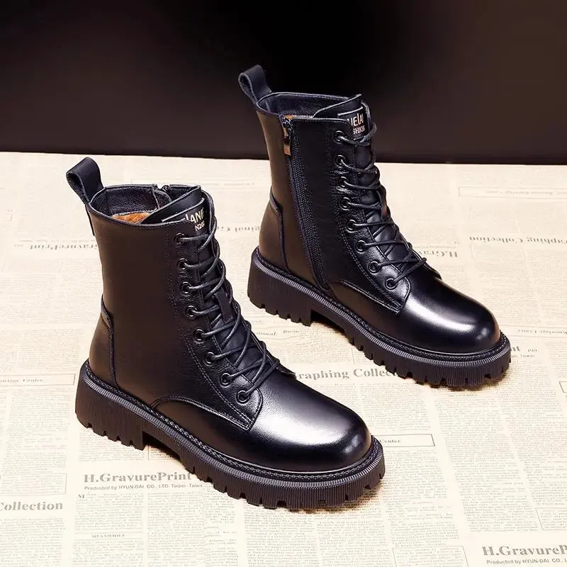 FrostStep | Elegant Winter Leather Ankle Boots with Fleece Lining
