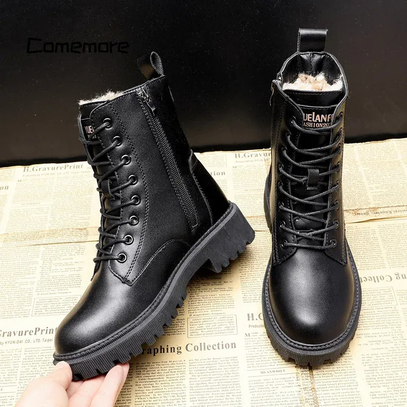 FrostStep | Elegant Winter Leather Ankle Boots with Fleece Lining