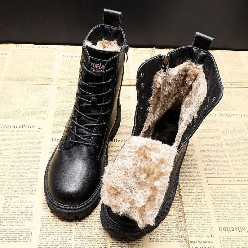 FrostStep | Elegant Winter Leather Ankle Boots with Fleece Lining