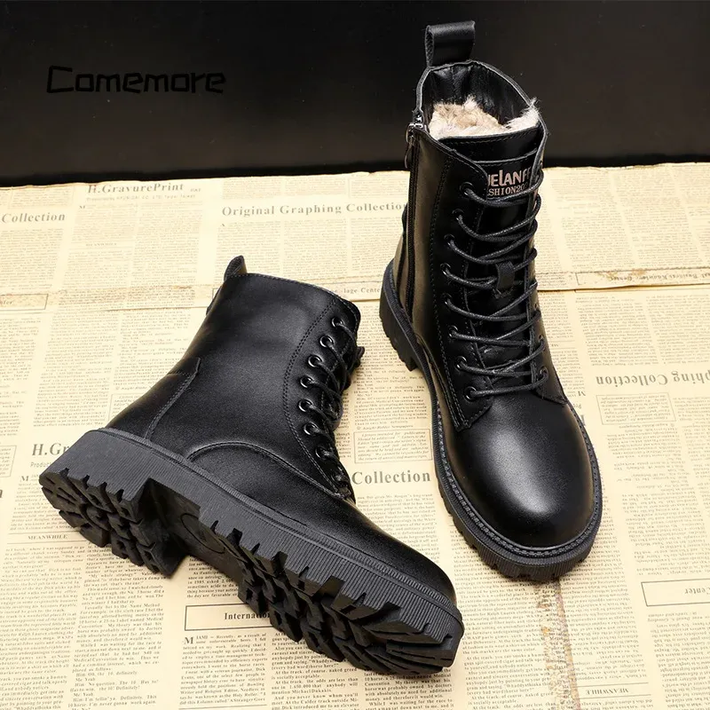 FrostStep | Elegant Winter Leather Ankle Boots with Fleece Lining
