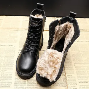 FrostStep | Elegant Winter Leather Ankle Boots with Fleece Lining