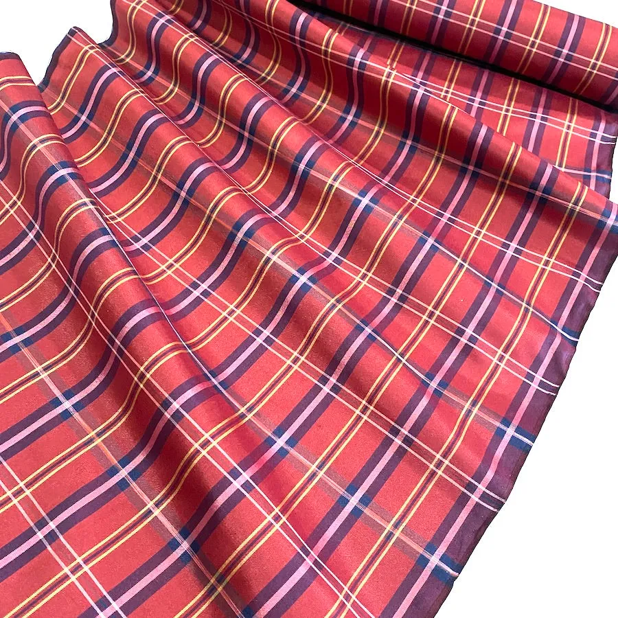 Getting Low, Reddish Yarn Dyed 'Plaid' Vintage Kimono Silk from Japan By the Yard,  #102