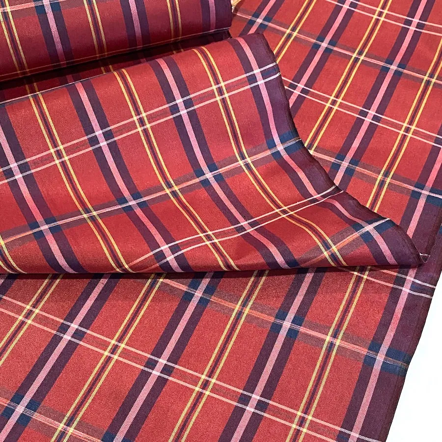 Getting Low, Reddish Yarn Dyed 'Plaid' Vintage Kimono Silk from Japan By the Yard,  #102