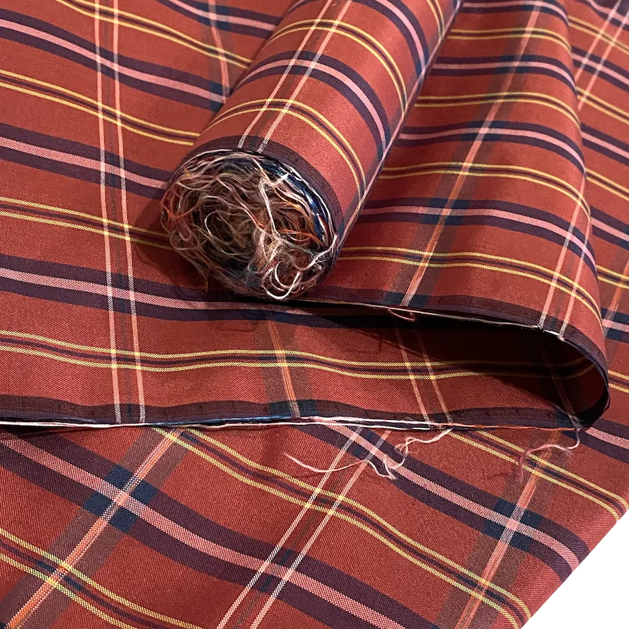 Getting Low, Reddish Yarn Dyed 'Plaid' Vintage Kimono Silk from Japan By the Yard,  #102