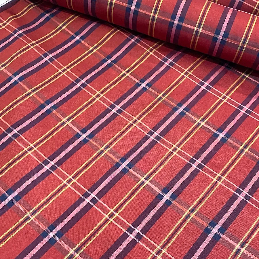 Getting Low, Reddish Yarn Dyed 'Plaid' Vintage Kimono Silk from Japan By the Yard,  #102