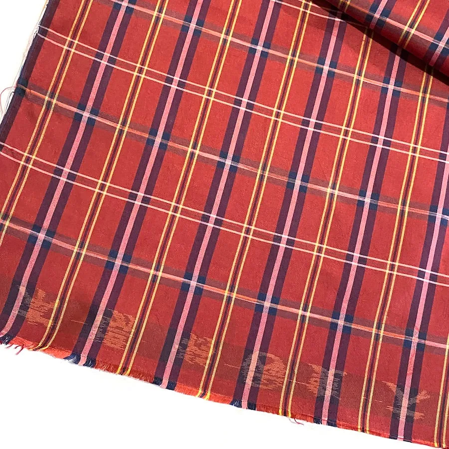 Getting Low, Reddish Yarn Dyed 'Plaid' Vintage Kimono Silk from Japan By the Yard,  #102