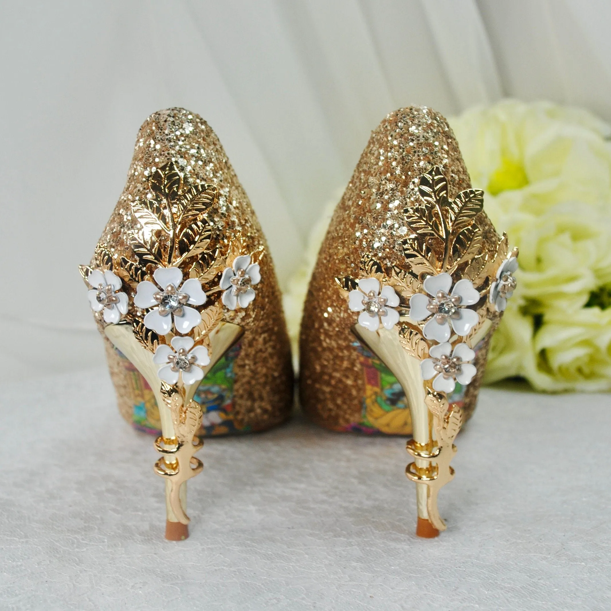 Gold Glitter 7cm Cherry Blossom  UK4/US7.5