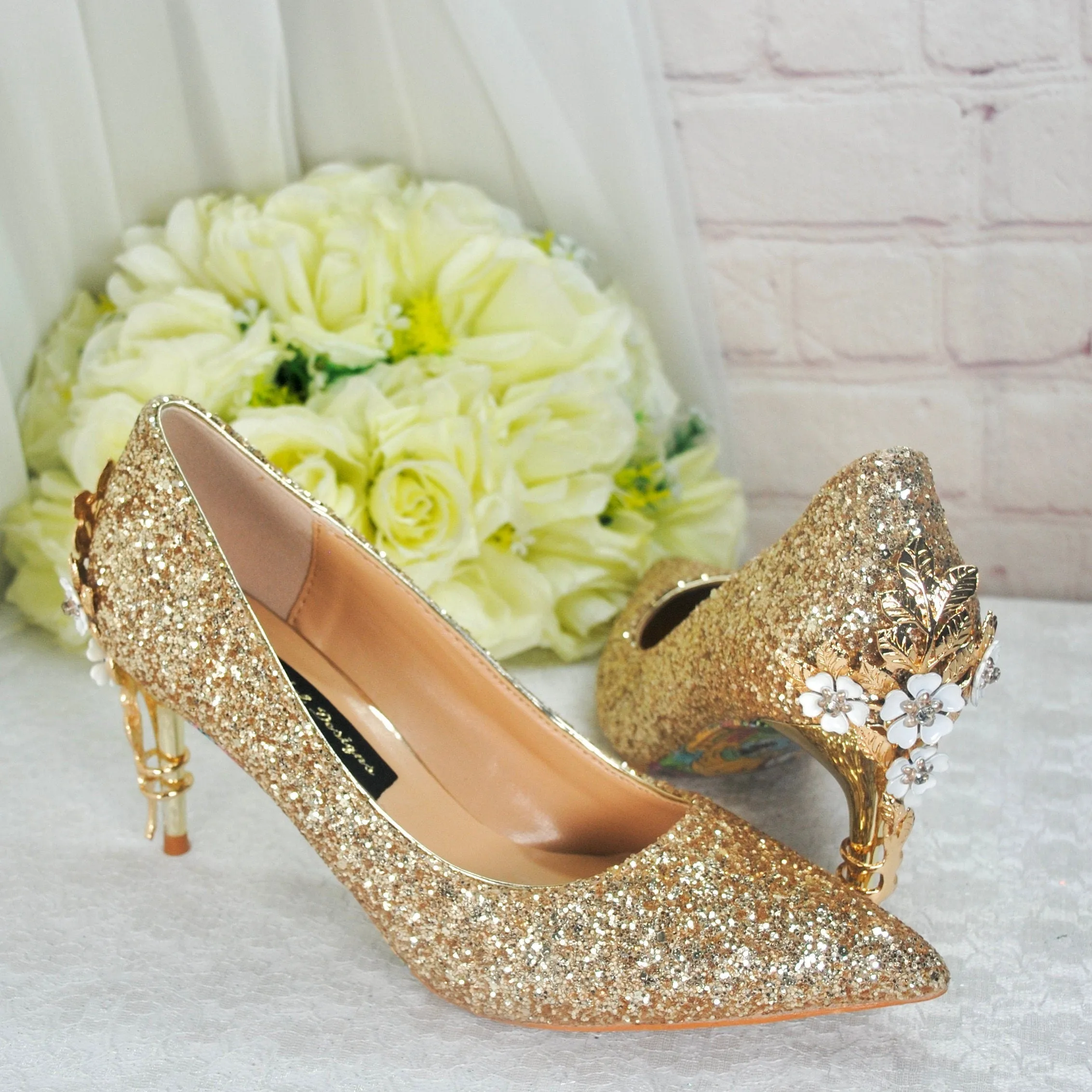 Gold Glitter 7cm Cherry Blossom  UK4/US7.5