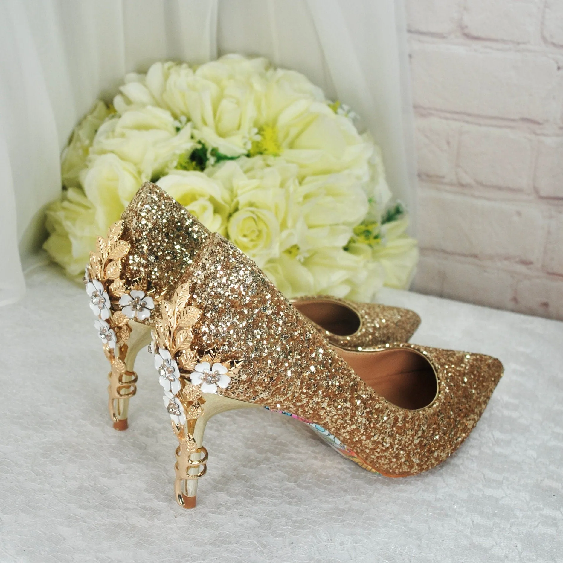 Gold Glitter 7cm Cherry Blossom  UK4/US7.5