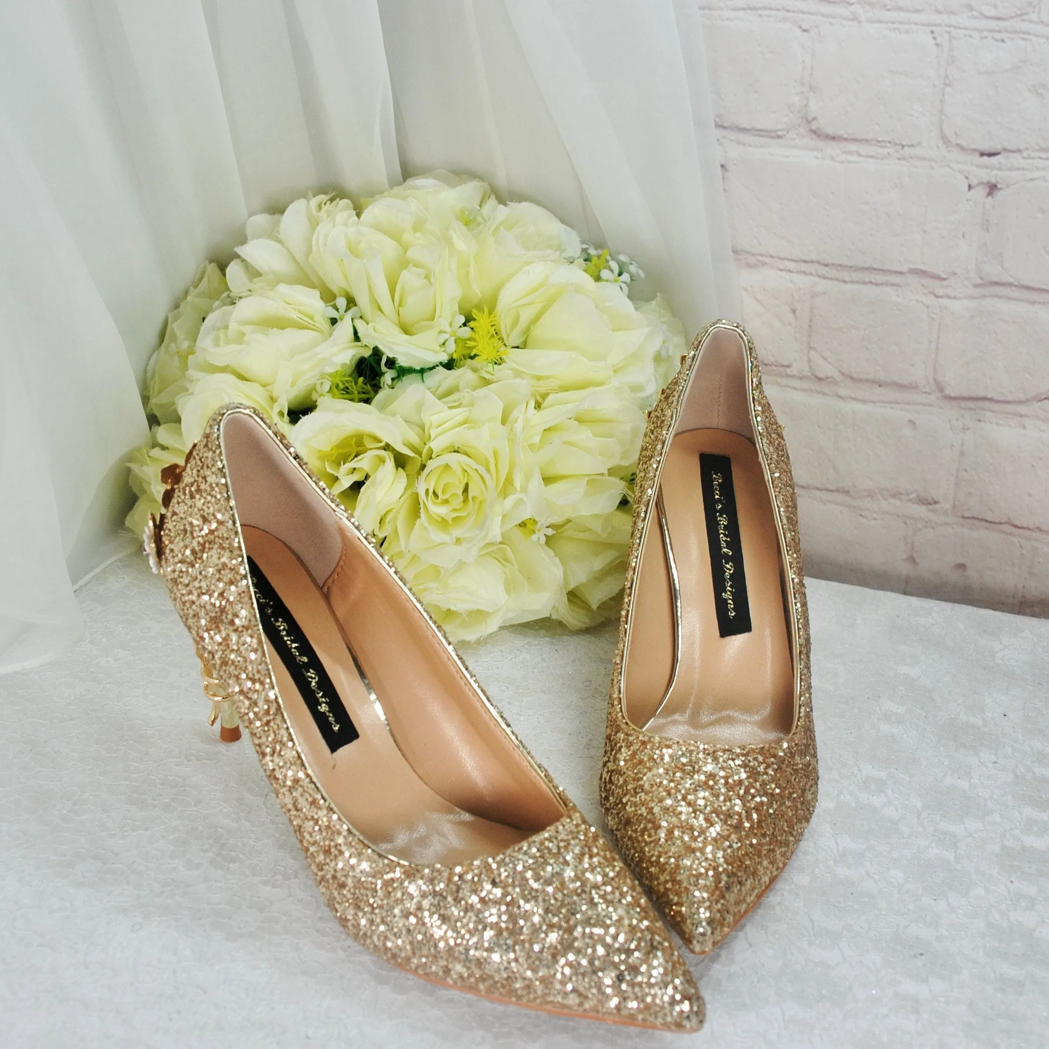 Gold Glitter 7cm Cherry Blossom  UK4/US7.5