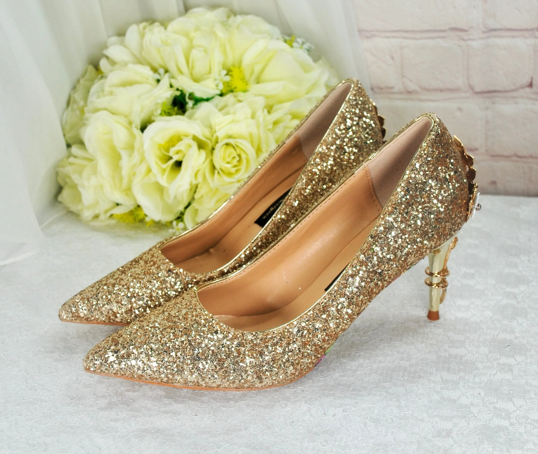Gold Glitter 7cm Cherry Blossom  UK4/US7.5