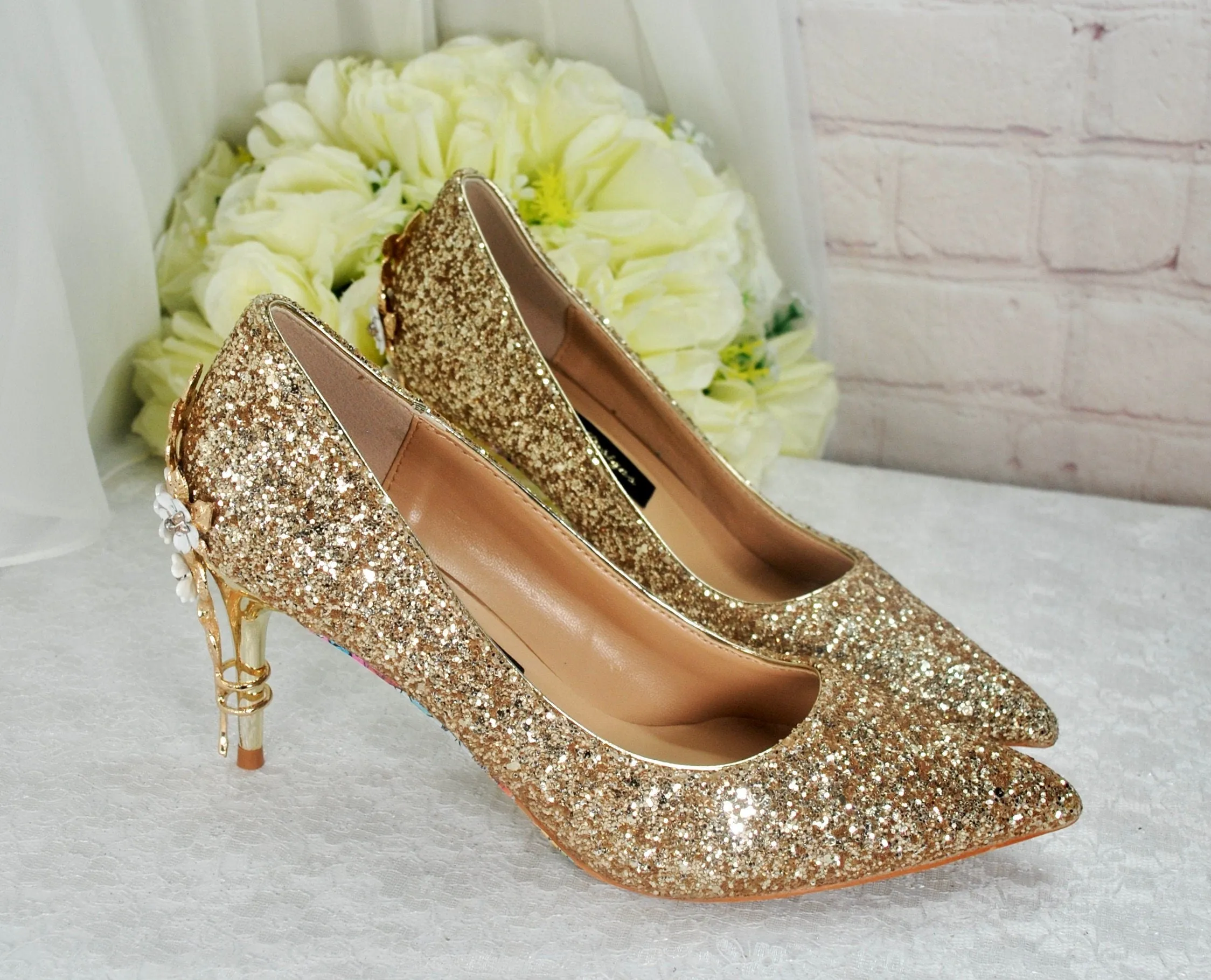 Gold Glitter 7cm Cherry Blossom  UK4/US7.5