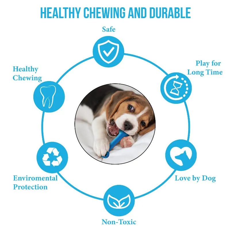 Goofy Tails Classic Bone- Small Interactive Chew Dog Toy | Blue